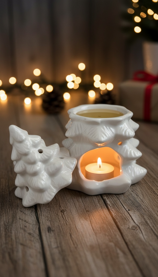 Diffuseur d’huile et chauffe-cire en céramique sapin blanc hivernal