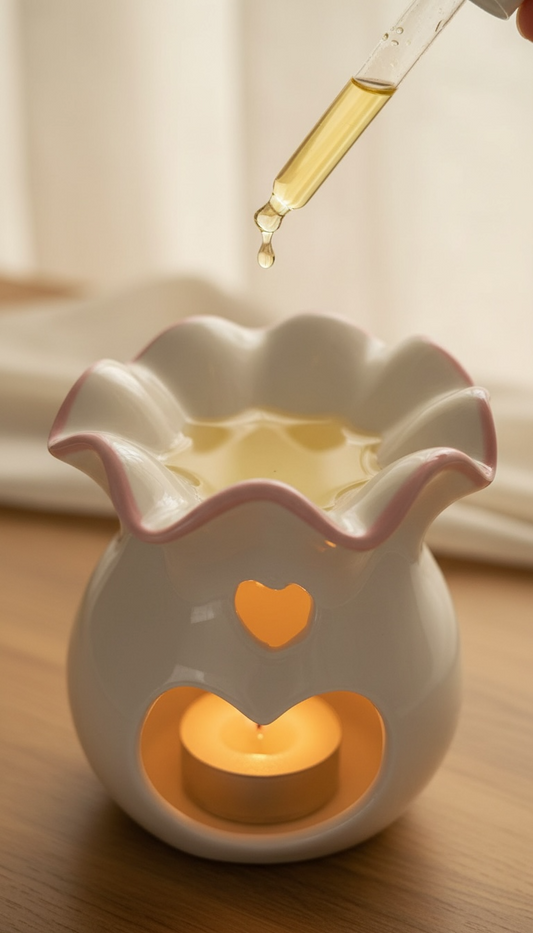 Brûleur d'huile de la Saint-Valentin avec nœud blanc et rose