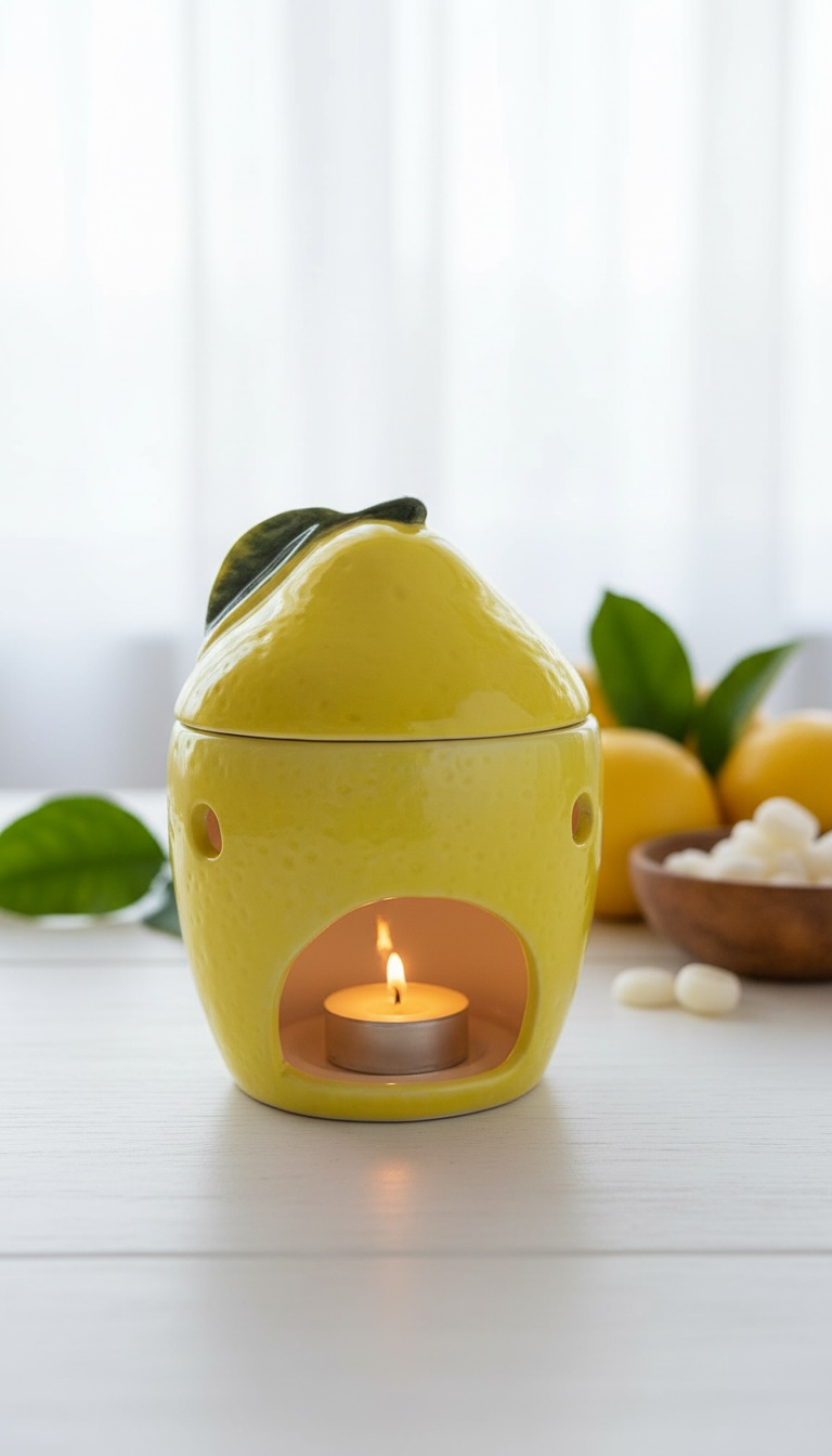 Brûle-huile jaune citron avec couvercle