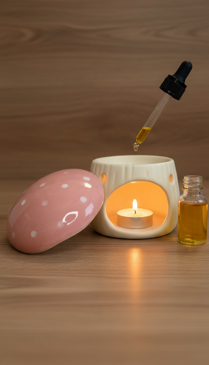 Brûleur à huile en forme de champignon rose