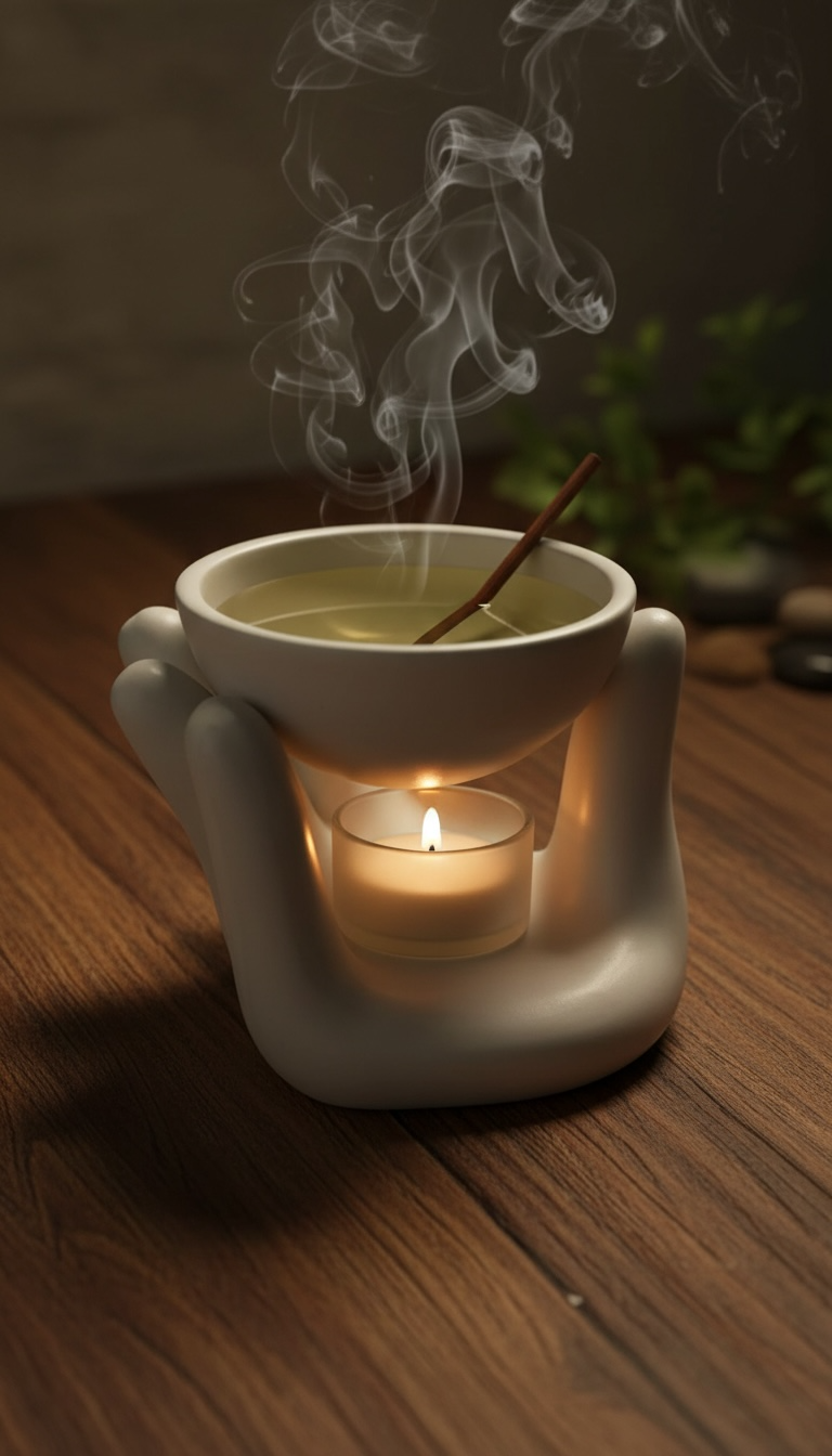 Brûleur à huile en céramique blanc en forme de main