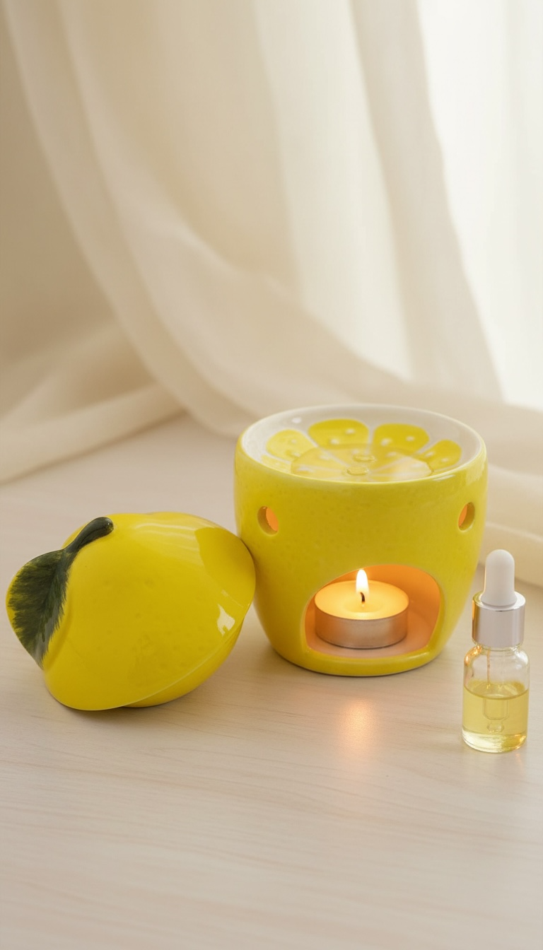 Brûle-huile jaune citron avec couvercle