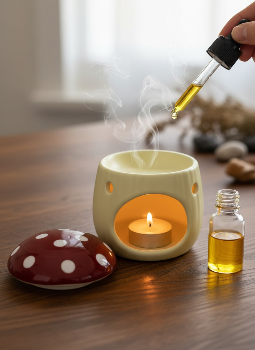 Brûleur d'huile en forme de champignon rouge