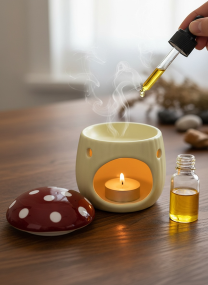 Brûleur d'huile en forme de champignon rouge