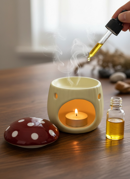 Brûleur d'huile en forme de champignon rouge