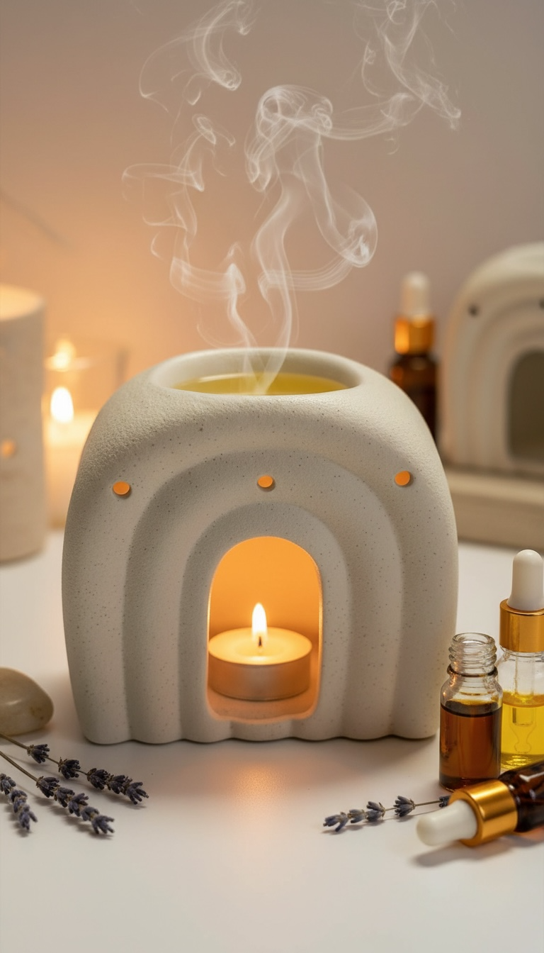 Diffuseur d'huile et chauffe-cire arqué minimaliste crème tacheté