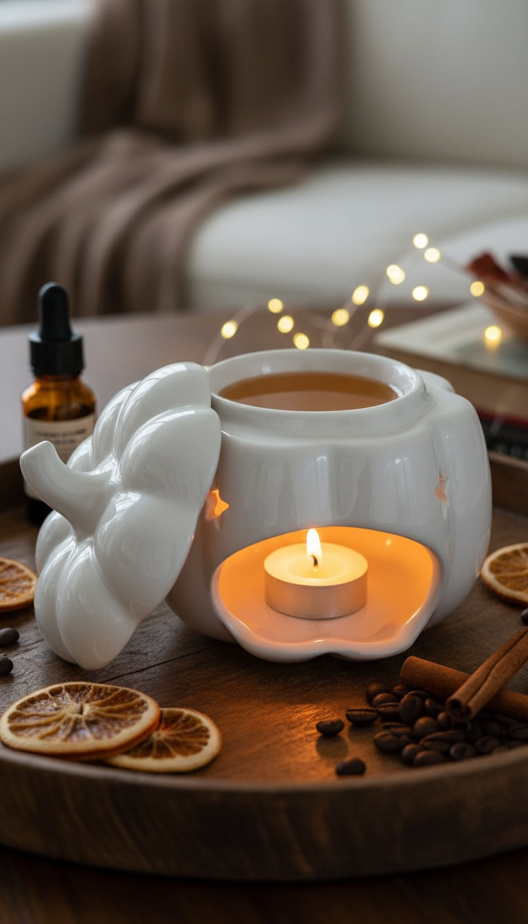 Brûleur d’huile citrouille blanche d’automne et d’Halloween