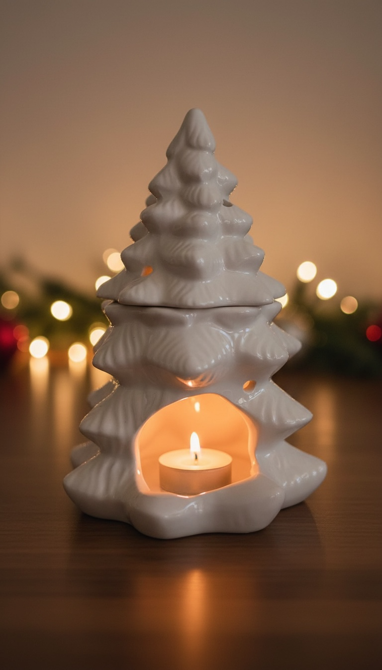 Diffuseur d’huile et chauffe-cire en céramique sapin blanc hivernal