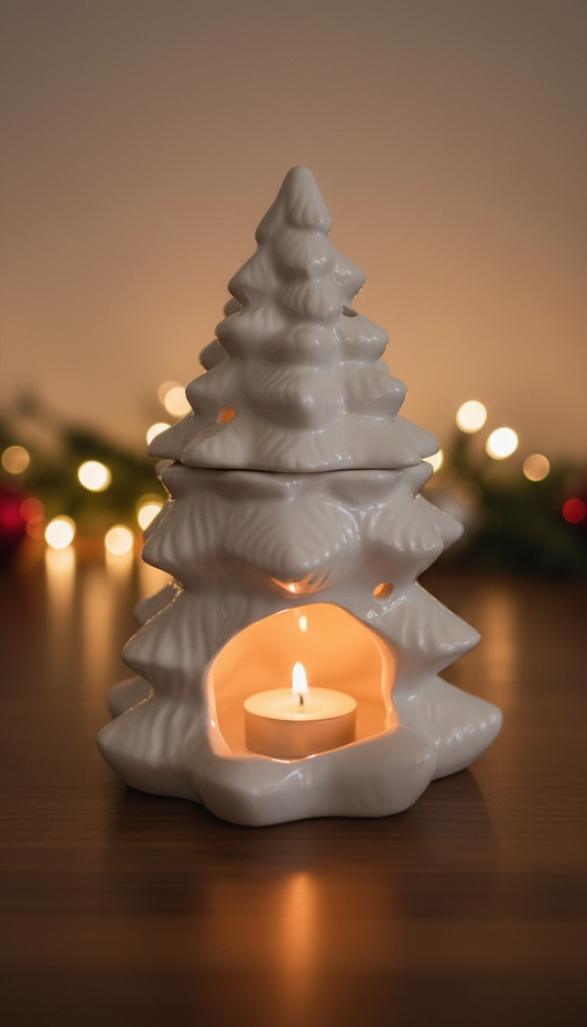 Diffuseur d’huile et chauffe-cire en céramique sapin blanc hivernal